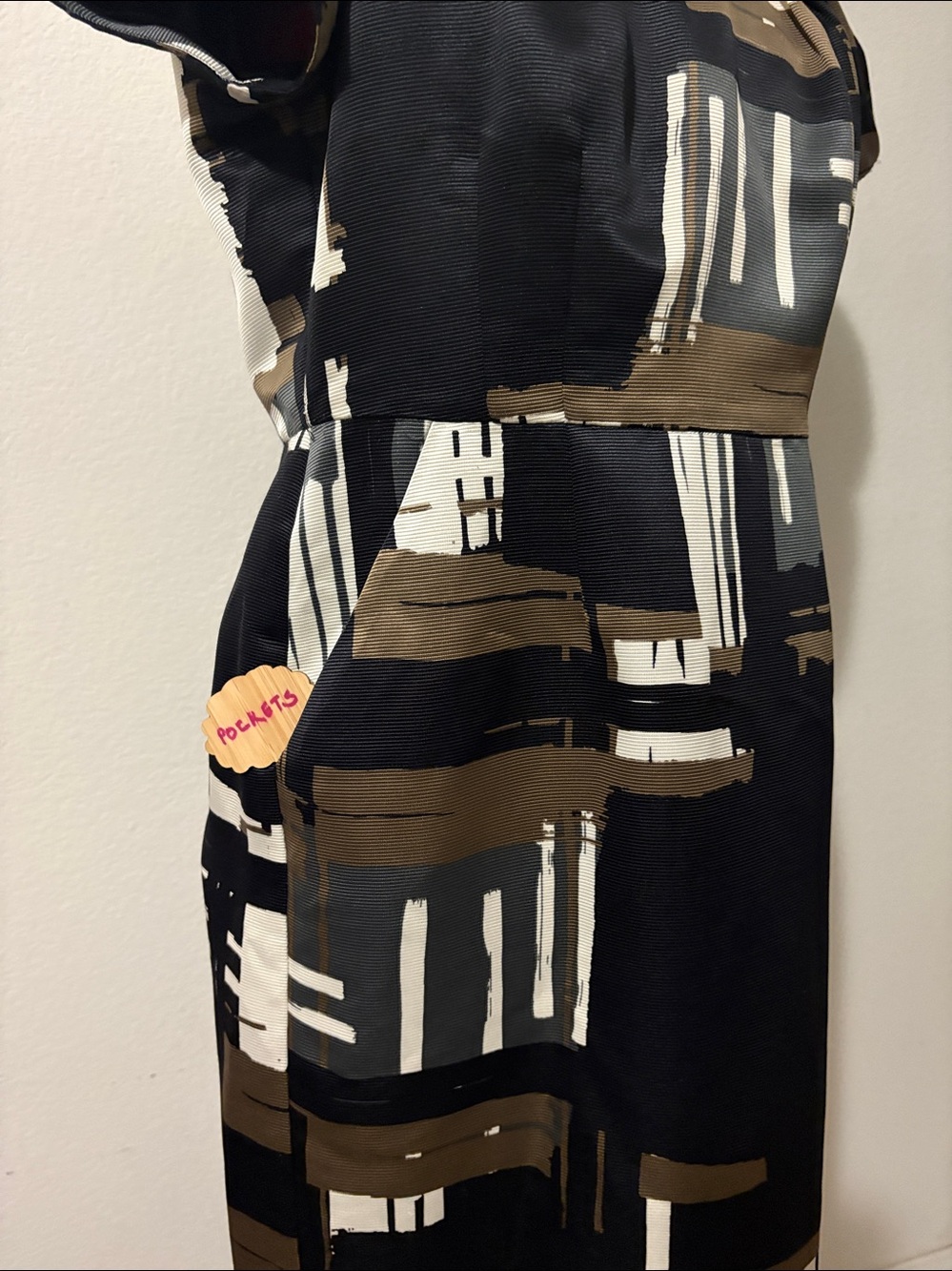 Apostrophe Color Block SZ 10 lined Dress side pockets puff sleeves back zipper - Picture 6 of 12